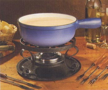 Cast iron cheese and chocolate fondue pot and burner